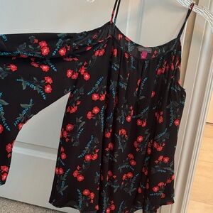 Black Floral Spaghetti Strap cold shoulder Top